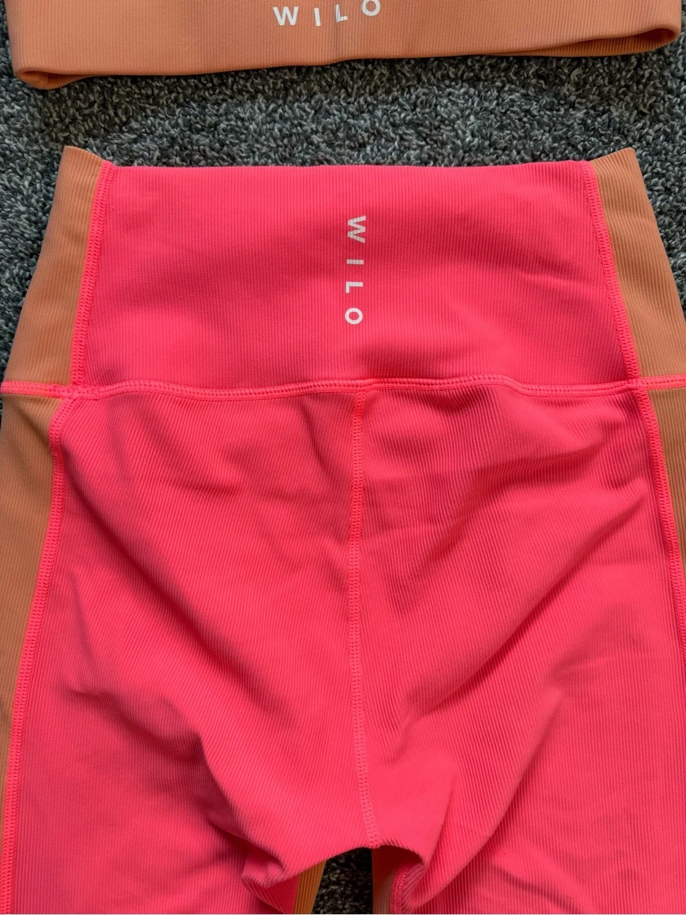 Wilo The Label Ribbed Sports Bra Leggings Set Pink Peach Size Small